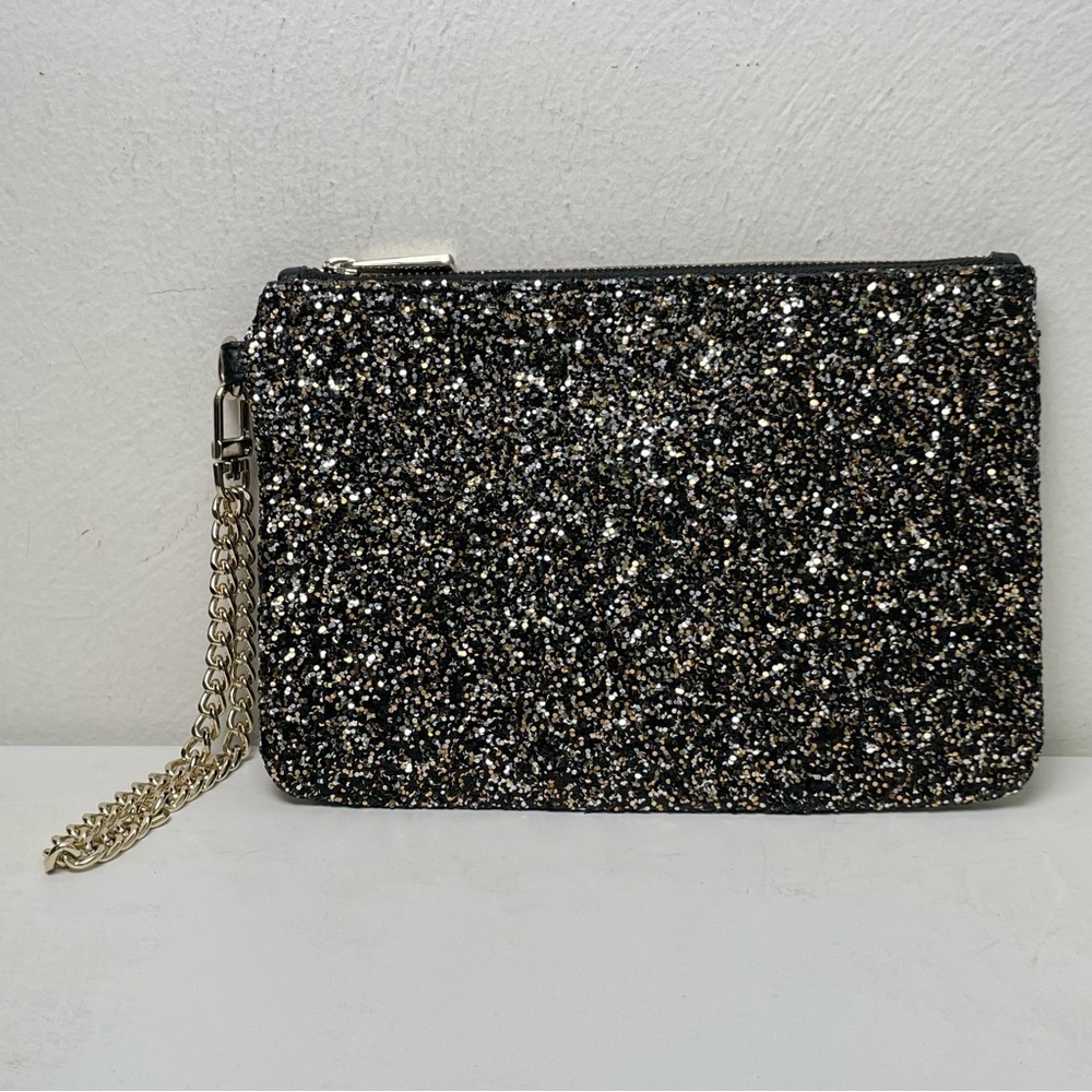 EXPRESS Y2K Gold Silver Black Glitter Sparkle Zip Wristlet Clutch - Picture 15 of 16